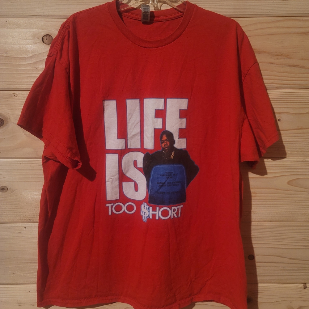 Gildan Red Graphic Tee Short Sleeve Life Is Too Short Size 2XL 25x29